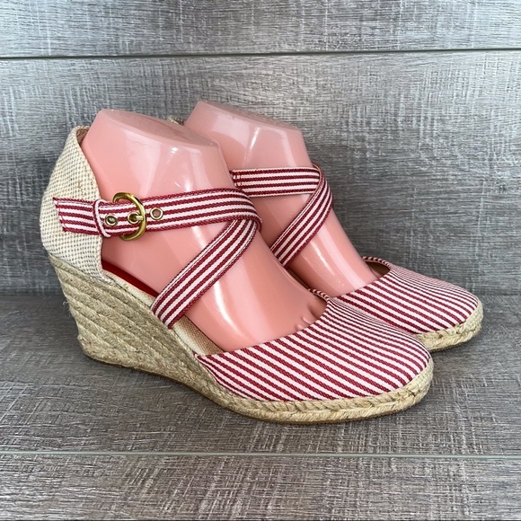 Adrienne Vittadini sz 7.5 Brianna red striped wedge Espadrilles - Picture 3 of 12